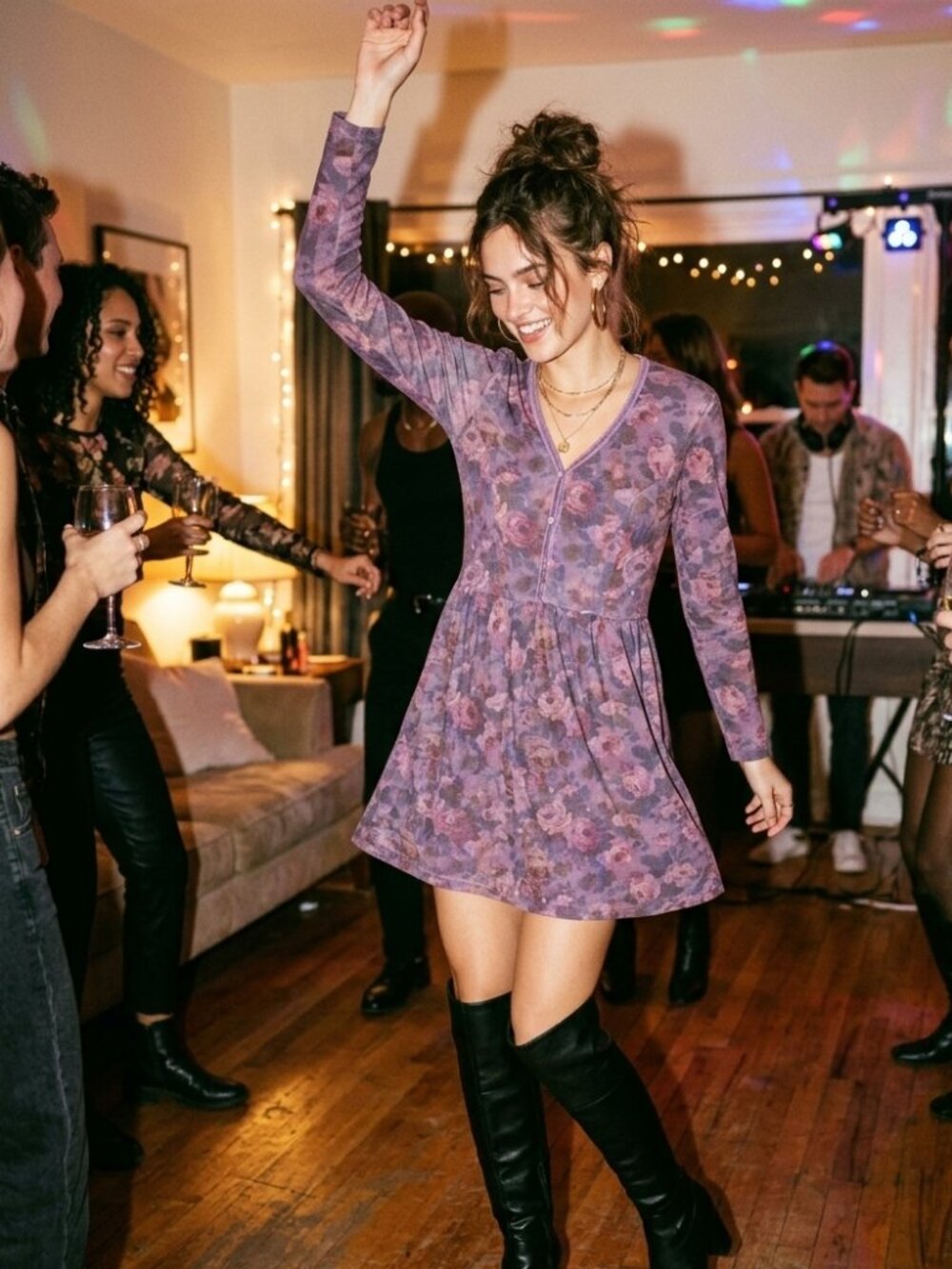 MODA INT'L Vintage Victoria's Secret 90s Plum Floral Empire Waist Tunic Dress - Picture 9 of 15